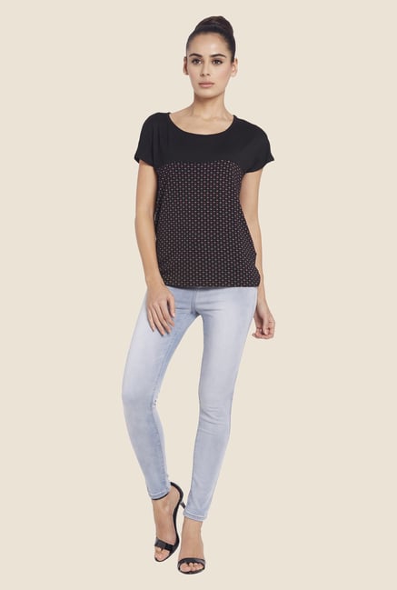 Globus Black Printed Short Sleeve Top Globus Black Printed Short Sleeve Top