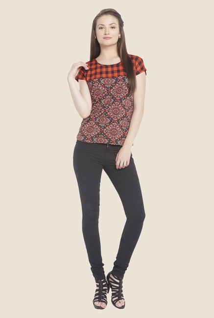 Globus Orange & Black Printed Top Globus Orange & Black Printed Top
