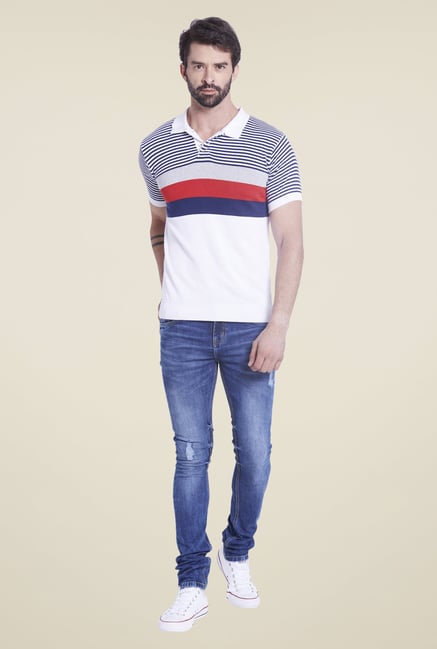 Globus White Striped Polo T Shirt Globus White Striped Polo T Shirt
