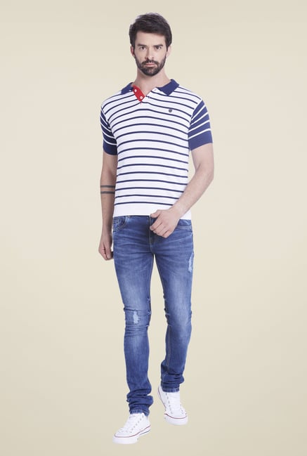 Globus White Striped Polo T Shirt Globus White Striped Polo T Shirt