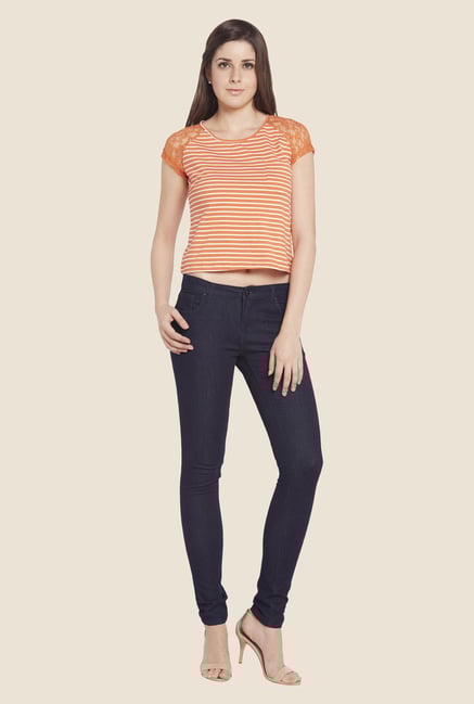 Globus Orange Striped Cap Sleeve Top Globus Orange Striped Cap Sleeve Top
