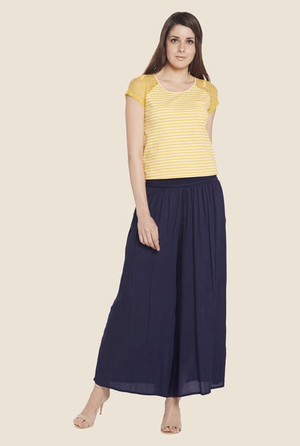 Globus Yellow Striped Cap Sleeve Top Globus Yellow Striped Cap Sleeve Top