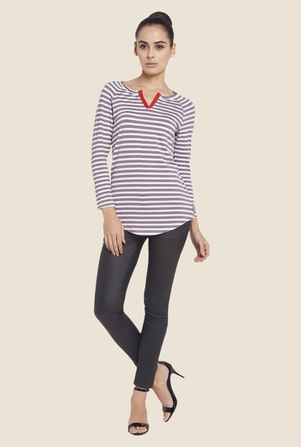Globus Grey Striped V-neck Top Globus Grey Striped V-neck Top