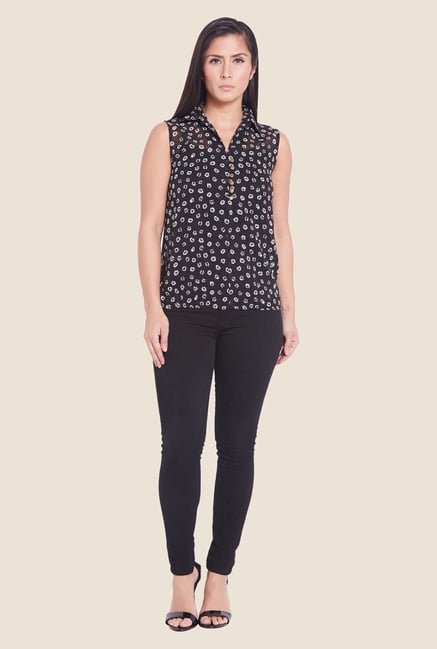 Globus Black Printed Sheer Top Globus Black Printed Sheer Top
