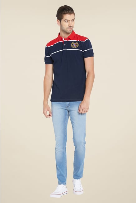 Globus Navy & Red Solid Polo T Shirt Globus Navy & Red Solid Polo T Shirt