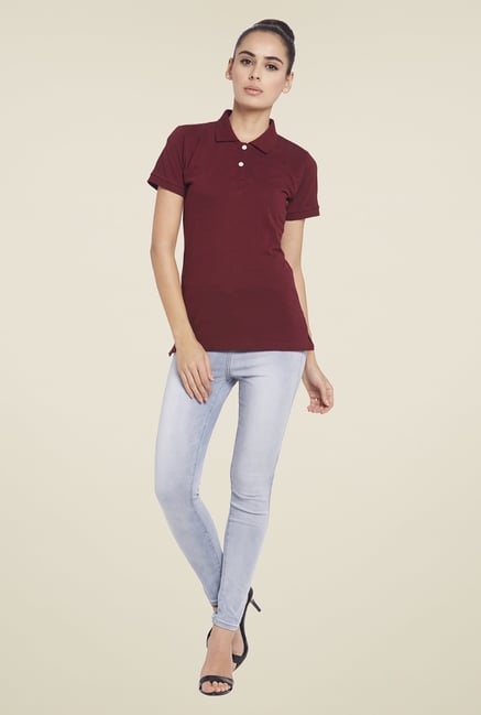 Globus Maroon Solid Polo T Shirt Globus Maroon Solid Polo T Shirt