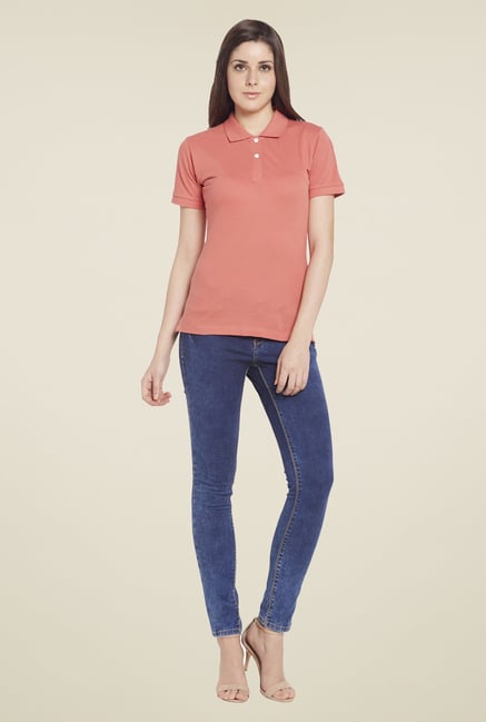 Globus Peach Solid Polo T Shirt Globus Peach Solid Polo T Shirt