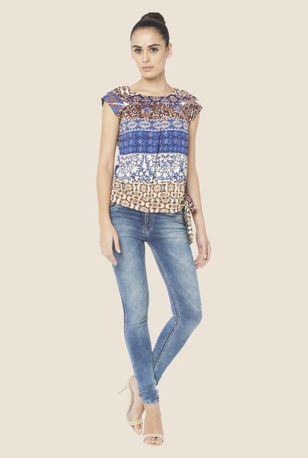 Globus Multicolor Printed Cap Sleeve Top Globus Multicolor Printed Cap Sleeve Top