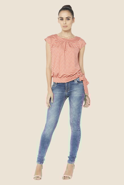 Globus Orange Chevron Print Cap Sleeve Top Globus Orange Chevron Print Cap Sleeve Top