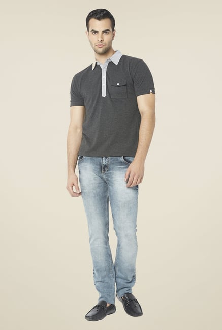 Globus Grey Solid Polo T Shirt Globus Grey Solid Polo T Shirt