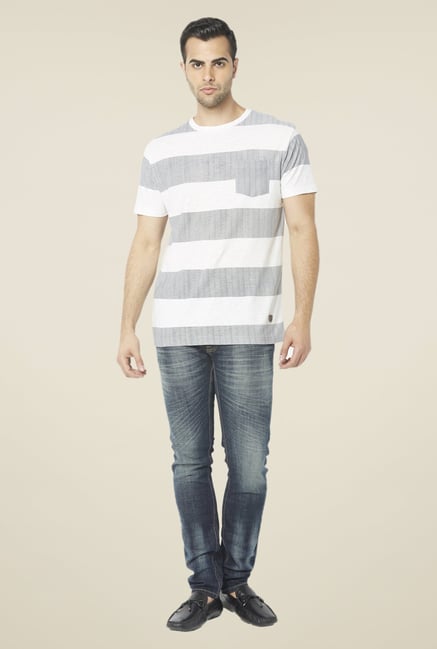 Globus White & Grey Striped T Shirt Globus White & Grey Striped T Shirt