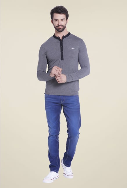 Globus Grey Solid Henley T Shirt Globus Grey Solid Henley T Shirt