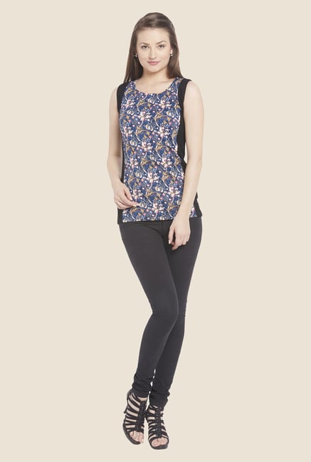 Globus Blue & Black Floral Print Sleeveless Top Globus Blue & Black Floral Print Sleeveless Top