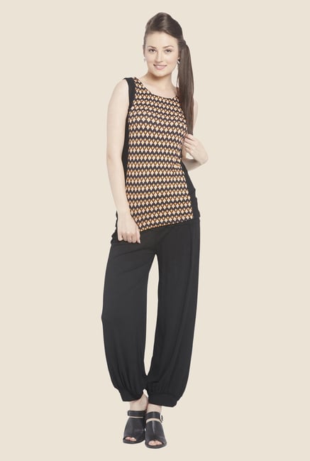 Globus Orange & Black Printed Sleeveless Top Globus Orange & Black Printed Sleeveless Top