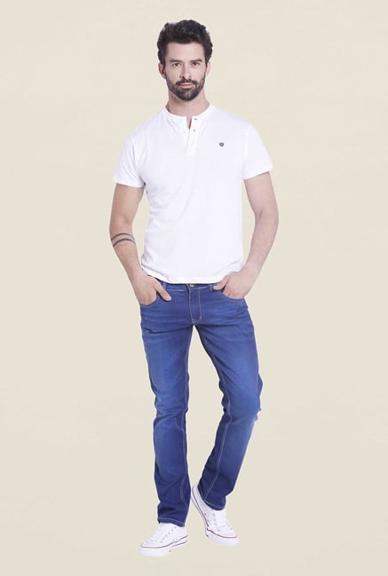 Globus White Solid Henley T Shirt Globus White Solid Henley T Shirt