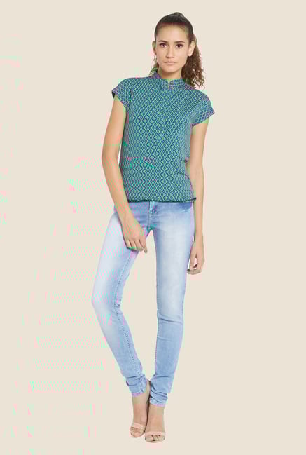 Globus Green Geometric Print Top Globus Green Geometric Print Top