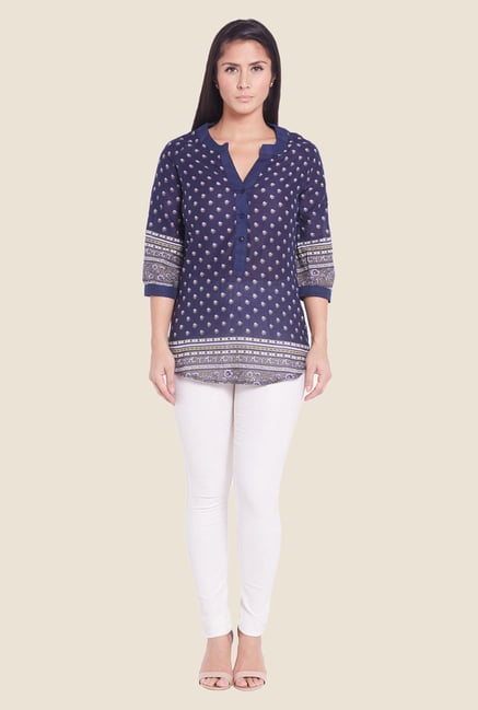 Globus Navy Printed Top Globus Navy Printed Top