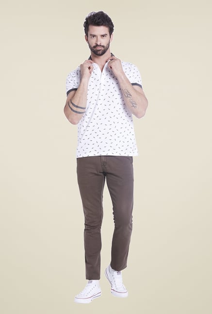 Globus White Printed Polo T Shirt Globus White Printed Polo T Shirt