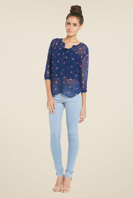 Globus Indigo Floral Printed Top Globus Indigo Floral Printed Top