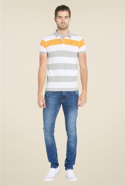 Globus Grey & White Striped Polo T Shirt Globus Grey & White Striped Polo T Shirt