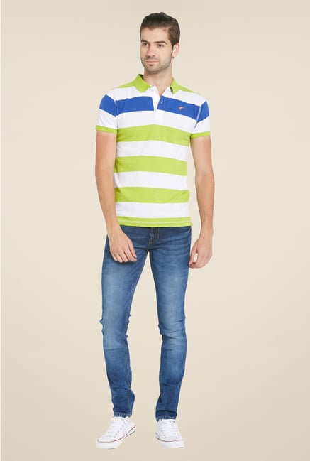 Globus Green & White Striped Polo T Shirt Globus Green & White Striped Polo T Shirt
