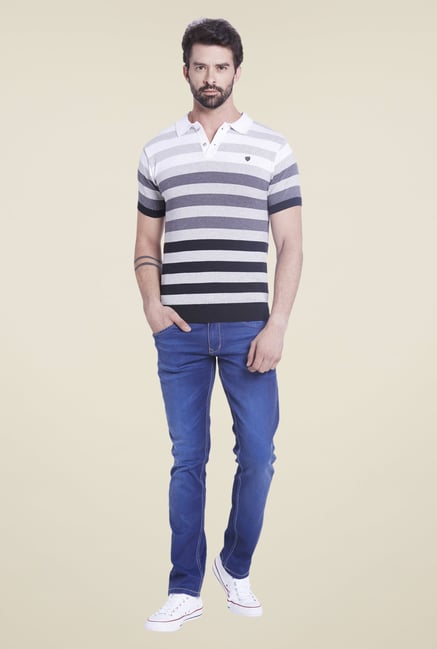Globus Grey Striped Polo T Shirt Globus Grey Striped Polo T Shirt