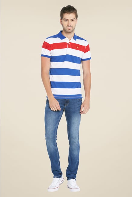 Globus Blue & White Striped Polo T Shirt Globus Blue & White Striped Polo T Shirt