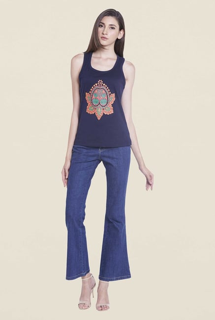 Globus Navy Printed Tank Top Globus Navy Printed Tank Top
