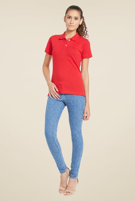 Globus Red Solid Polo T Shirt Globus Red Solid Polo T Shirt