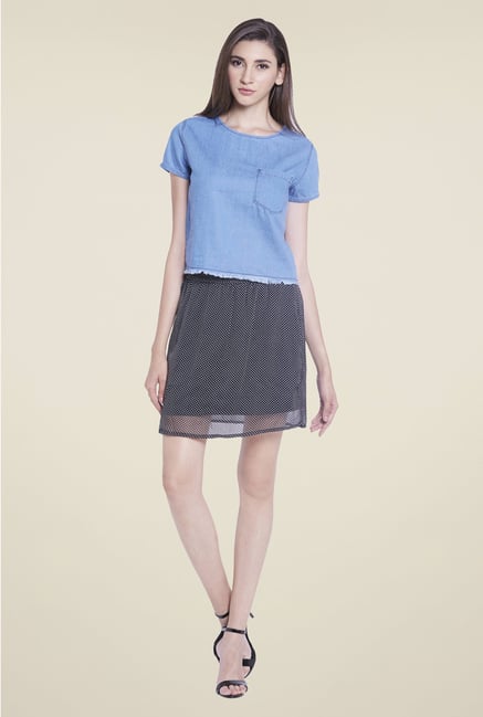 Globus Blue Solid Short Sleeve Top Globus Blue Solid Short Sleeve Top