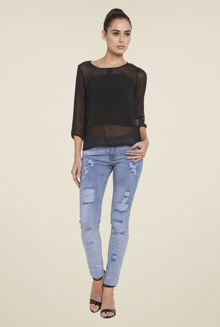 Globus Black Self Printed Top Globus Black Self Printed Top