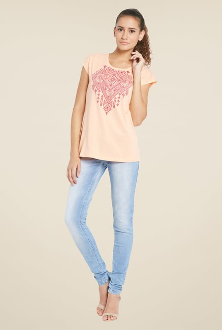 Globus Peach Printed Cotton T Shirt Globus Peach Printed Cotton T Shirt