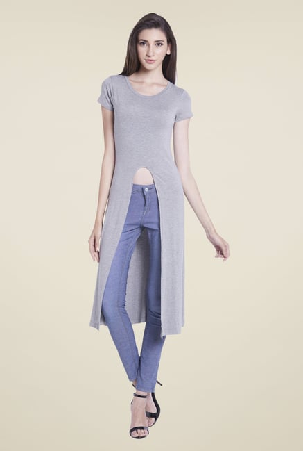 Globus Grey Solid Round Neck Top Globus Grey Solid Round Neck Top