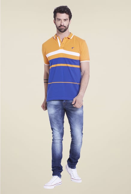 Globus Orange & Blue Striped Polo T Shirt Globus Orange & Blue Striped Polo T Shirt