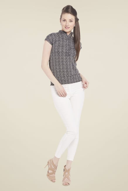 Globus Black Printed Short Sleeve Top Globus Black Printed Short Sleeve Top