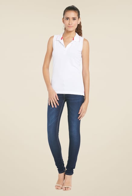 Globus White Solid Polo T Shirt Globus White Solid Polo T Shirt