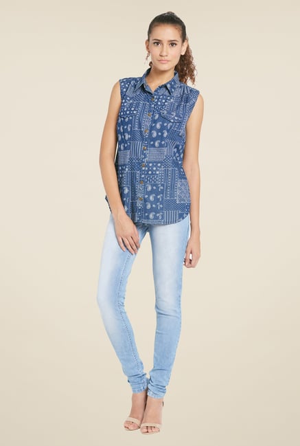 Globus Indigo Paisley Printed Top Globus Indigo Paisley Printed Top