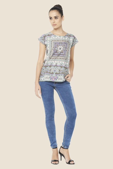 Globus Off White Printed Cap Sleeve Top Globus Off White Printed Cap Sleeve Top