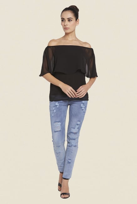 Globus Black Solid Off Shoulder Top Globus Black Solid Off Shoulder Top