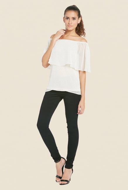 Globus White Printed Off Shoulder Top Globus White Printed Off Shoulder Top