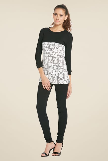 Globus Black Floral Printed Round Neck Top Globus Black Floral Printed Round Neck Top
