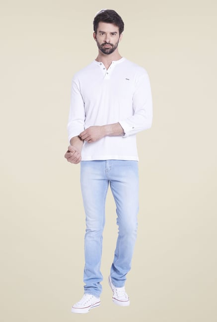 Globus White Solid Henley T Shirt Globus White Solid Henley T Shirt