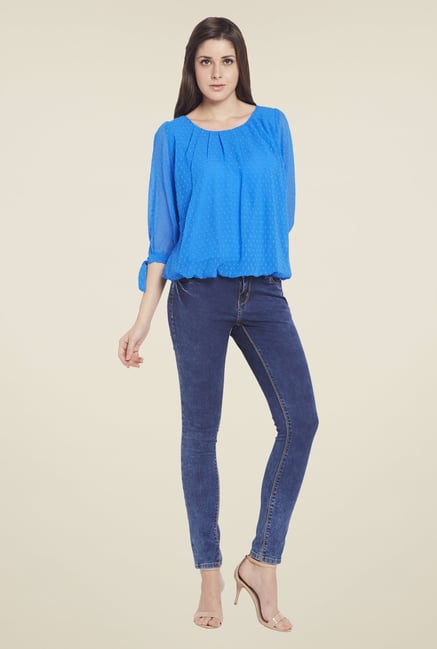Globus Blue Self Printed Top Globus Blue Self Printed Top