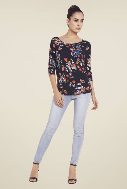 Globus Navy Floral Printed Top Globus Navy Floral Printed Top