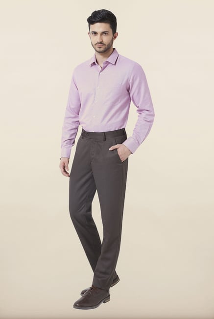 Peter England Grey Solid Formal Trouser Peter England Grey Solid Formal Trouser