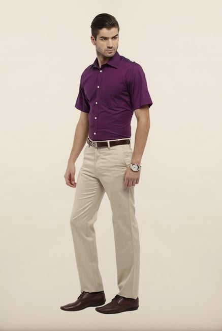 Allen Solly Cream Solid Formal Trouser Allen Solly Cream Solid Formal Trouser