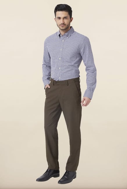 Peter England Brown Solid Formal Trouser Peter England Brown Solid Formal Trouser