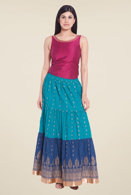 Globus Teal Printed Maxi Skirt Globus Teal Printed Maxi Skirt