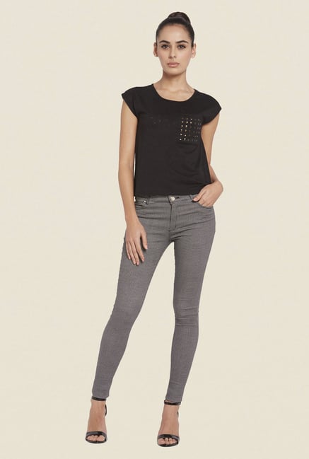 Globus Black Checks Denim Jeans Globus Black Checks Denim Jeans