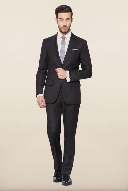 Peter England Black Solid Formal Suits Peter England Black Solid Formal Suits